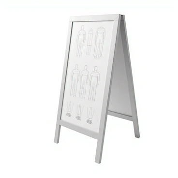 A 1/16 illustration board displayed upright, featuring detailed instructional diagrams on how to draw a human figure. The diagrams include step-by-step sketches, showing different poses and proportions of the human body. There are labeled sections highlighting key anatomical features such as the head, torso, arms, and legs. The board has a clean, organized layout with a light background to enhance visibility, and the lines of the diagrams are precise and clear, providing a guide for artists.