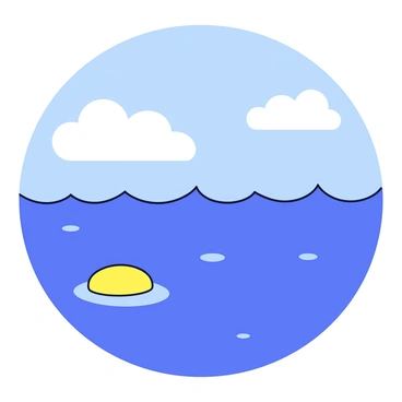 A serene ocean scene with a sponge drifting on gentle waves under a clear sky.