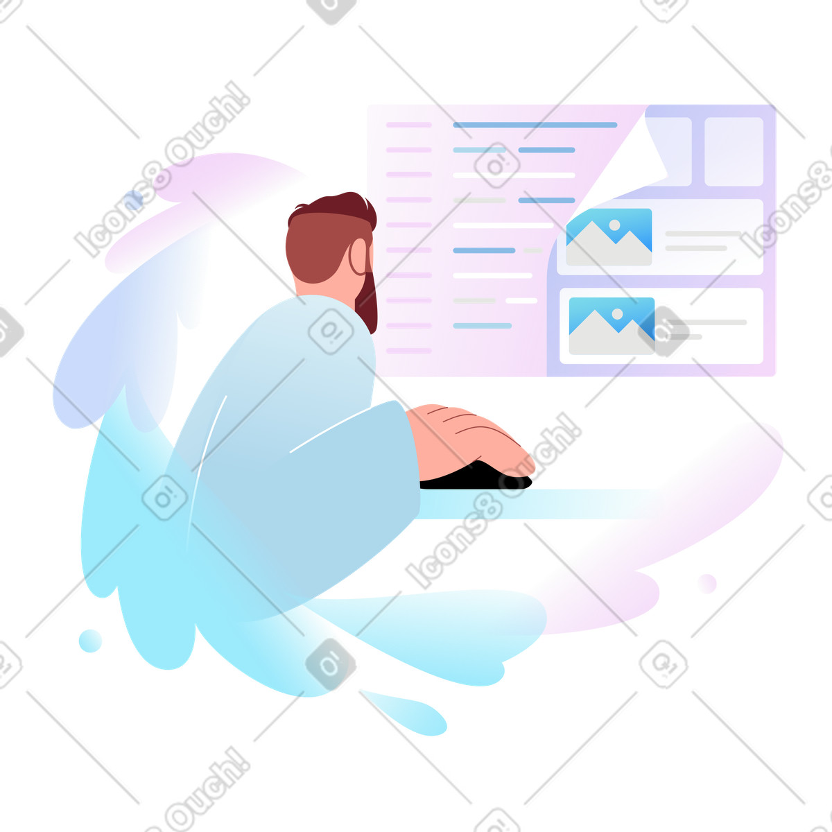 Developer working at desk with code on screen, application interface design illustration in PNG, SVG