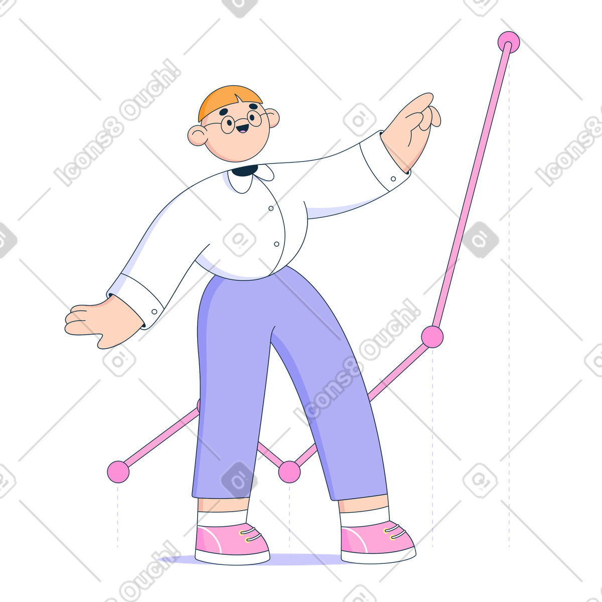Man zeigt die spitze in der grafik-Illustration im Bubble gum-Stil als Download PNG, SVG