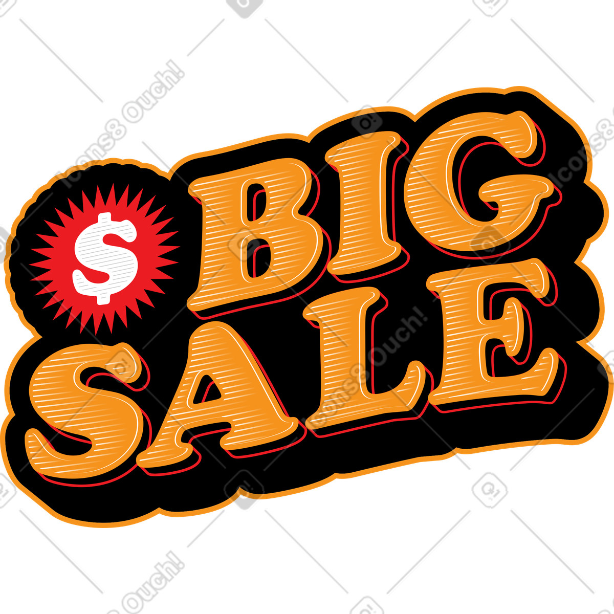 Illustration Lettrage grande vente avec texte signe dollar dans le style Lettering à télécharger aux formats PNG, SVG