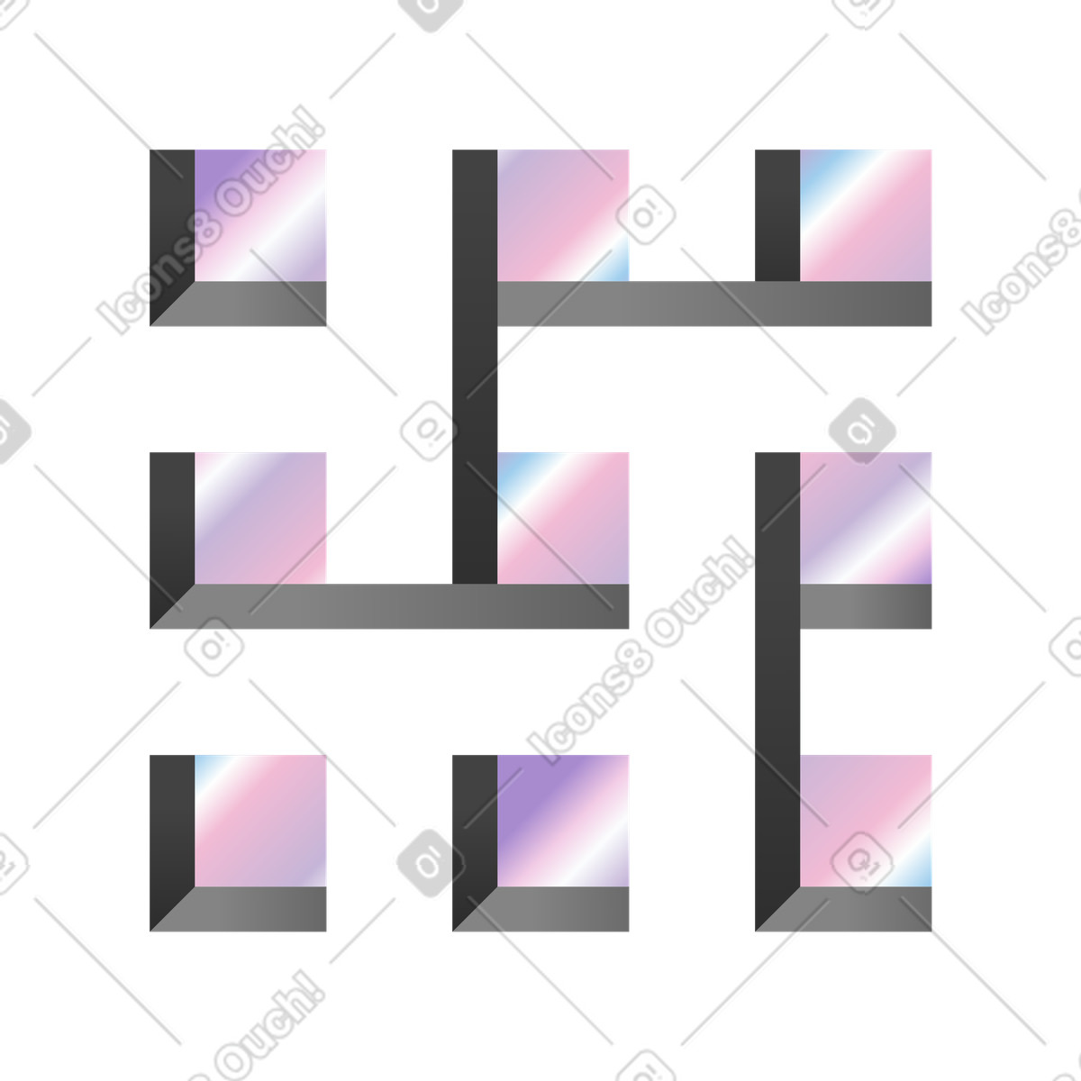Pastel gradient squares with connecting lines, Abstract structure illustration in PNG, SVG