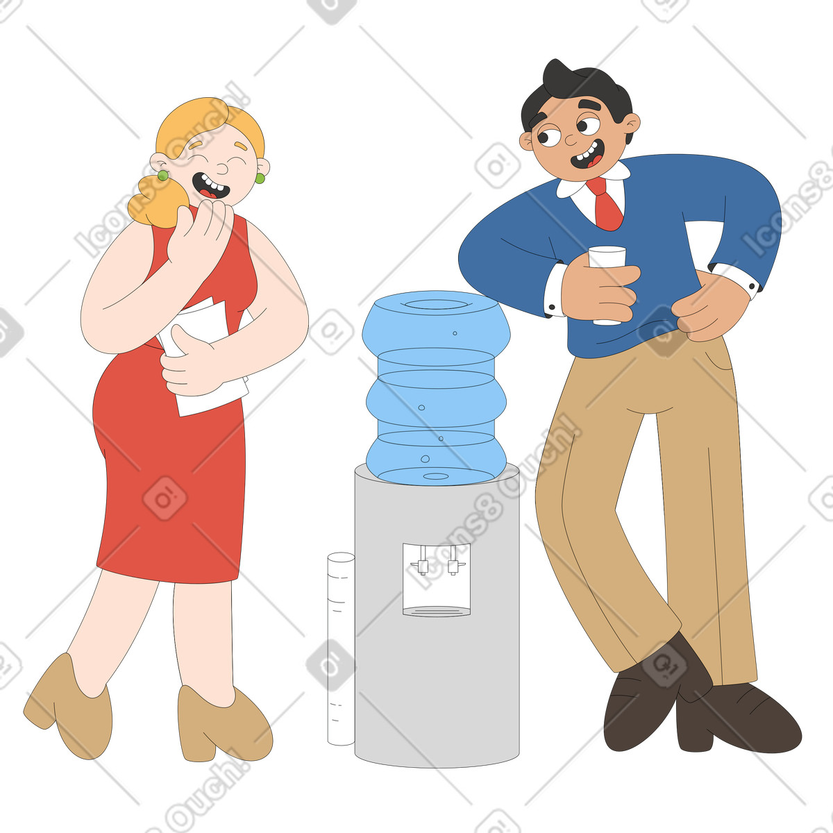 Illustration Des collègues discutent près d'une fontaine à eau dans le style Sitcom télécharger aux formats PNG, SVG