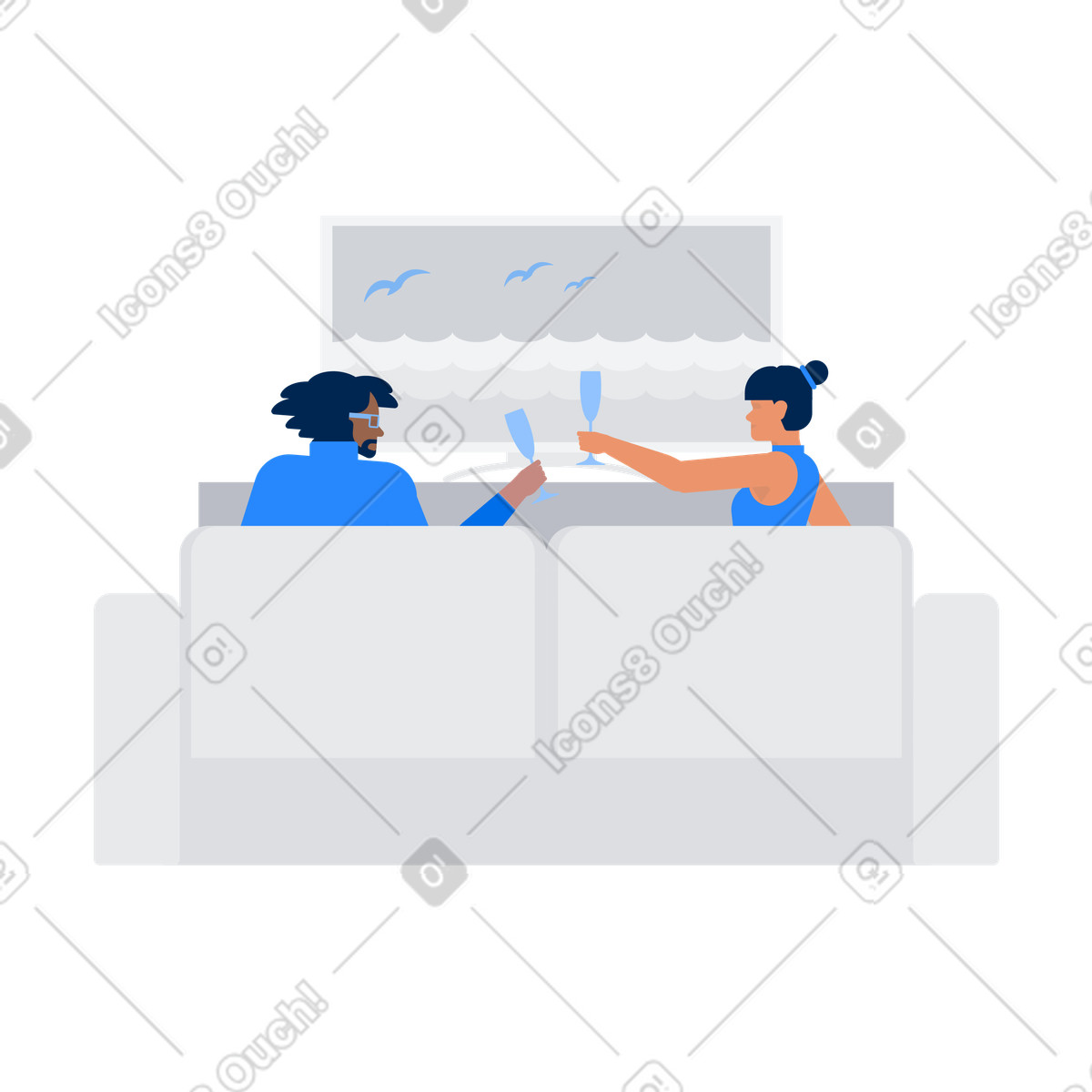 Paar sieht sich bei einem date einen film an-Illustration in PNG, SVG