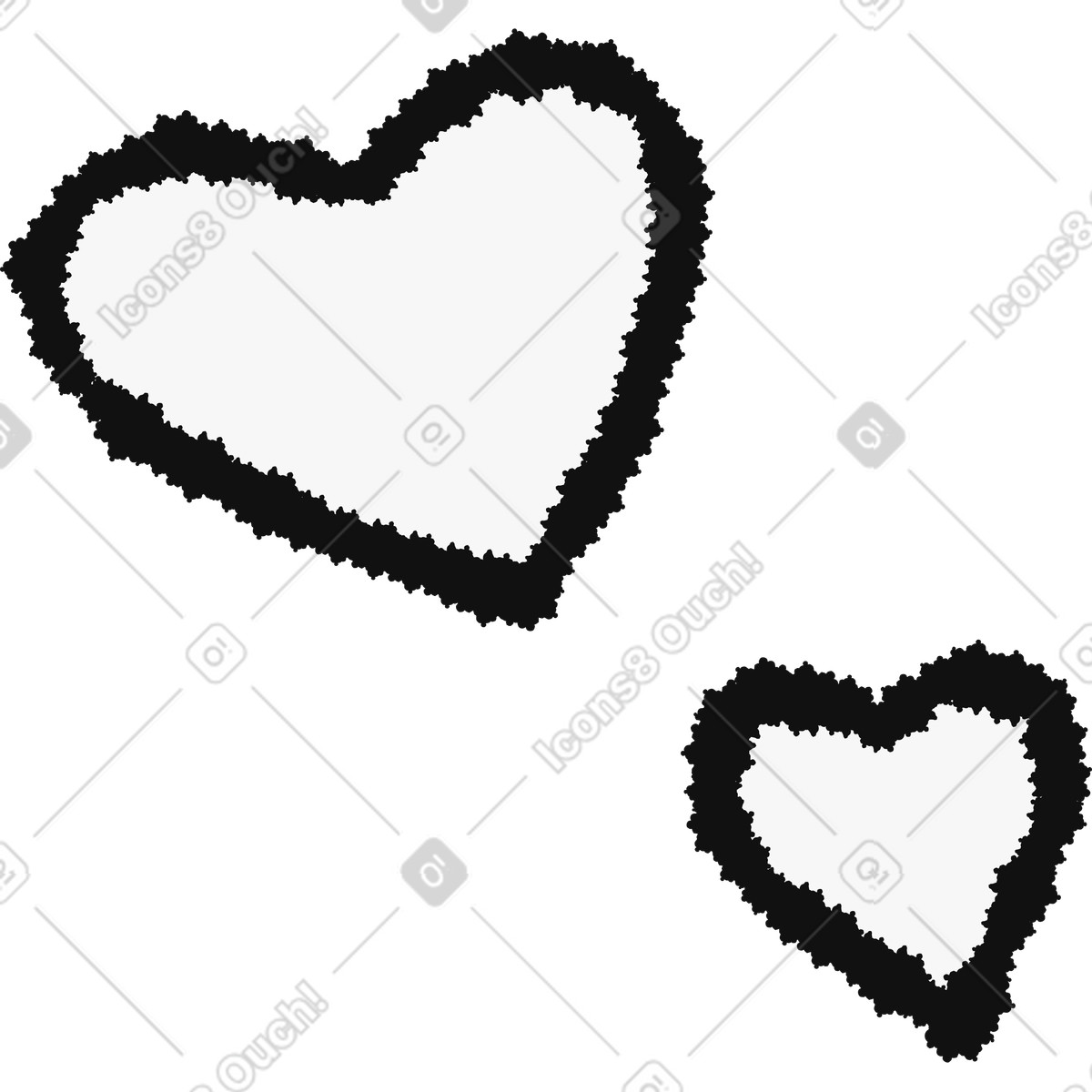 Bold People スタイルの Hearts doodle pair with rough fuzzy outline romantic shape のイラストをPNG、SVG形式でダウンロード