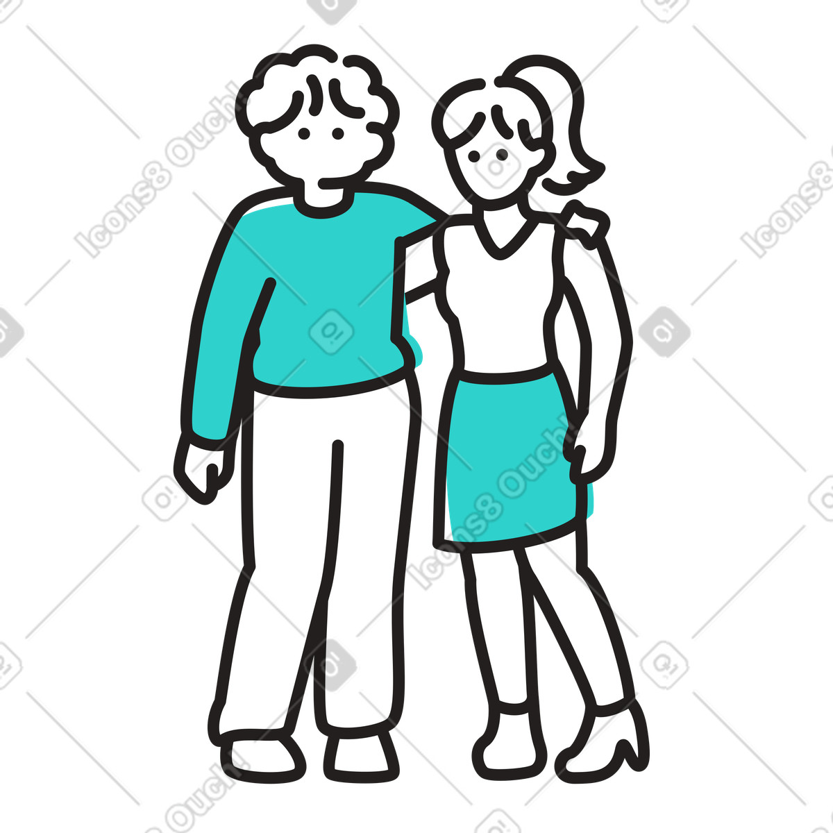 Man and woman posing for photo illustration in Little style download in PNG, SVG