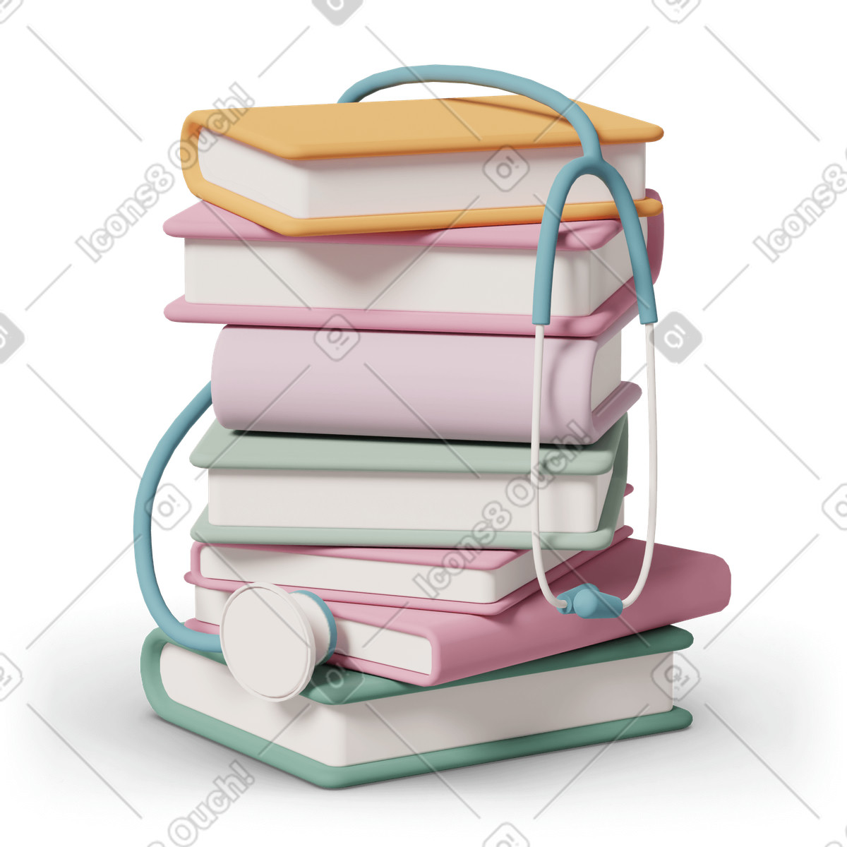 3D Casual life スタイルの Books and stethoscope のイラストをPNG、SVG形式でダウンロード