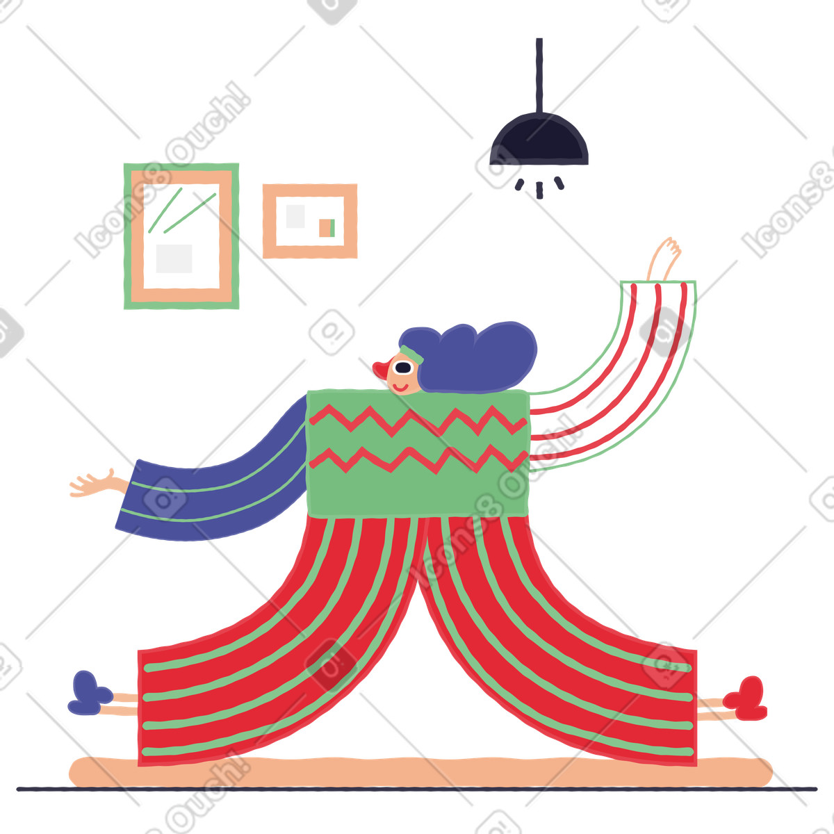下载 Stripy 风格的 侧身伸展双手和双腿的女人 插画，支持 PNG、SVG 格式