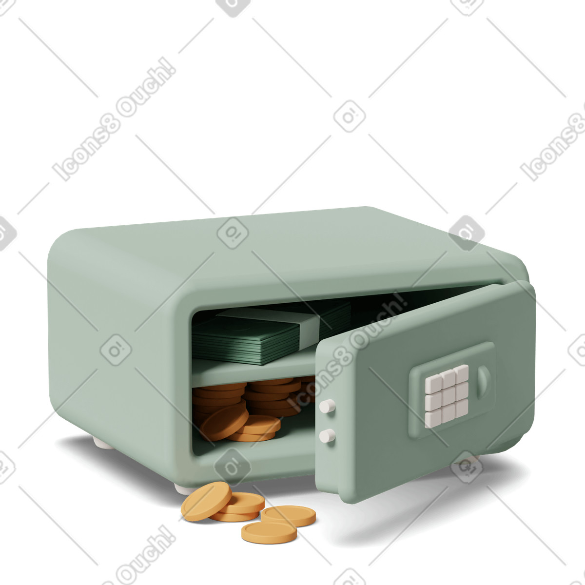 Open home safe with money-Illustration im 3D Casual life-Stil als Download in PNG, SVG