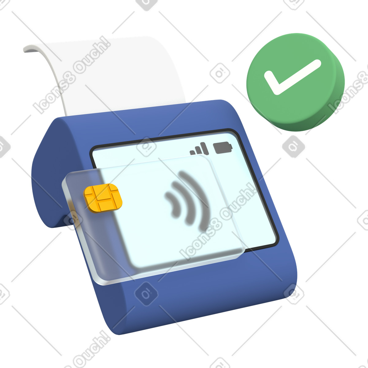 Ilustración Transacción con terminal pos sin contacto, procesamiento de pagos tarjeta en estilo 3D Grid a descargar en PNG y SVG