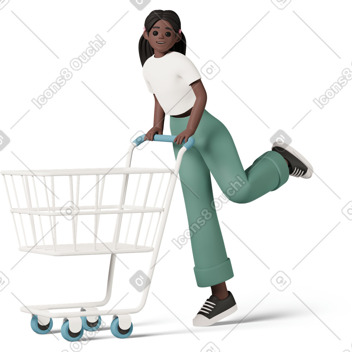 Black girl with a shopping cart illustration showcasing emptiness clipart in PNG SVG