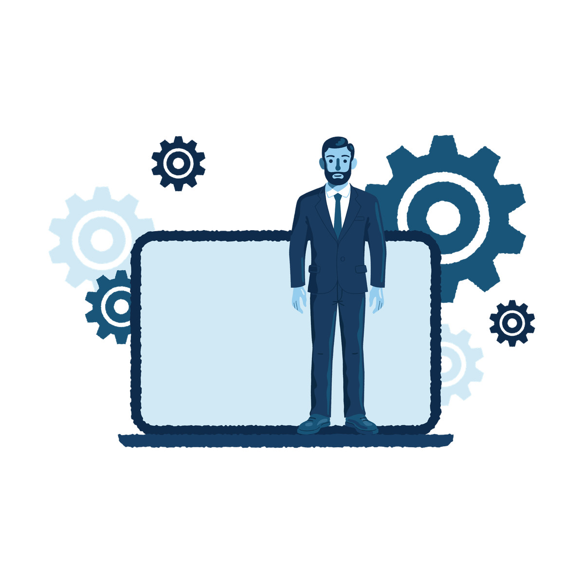 Ilustração de Businessman mastering business processes and solutions em no estilo Cherry para baixar em PNG, SVG