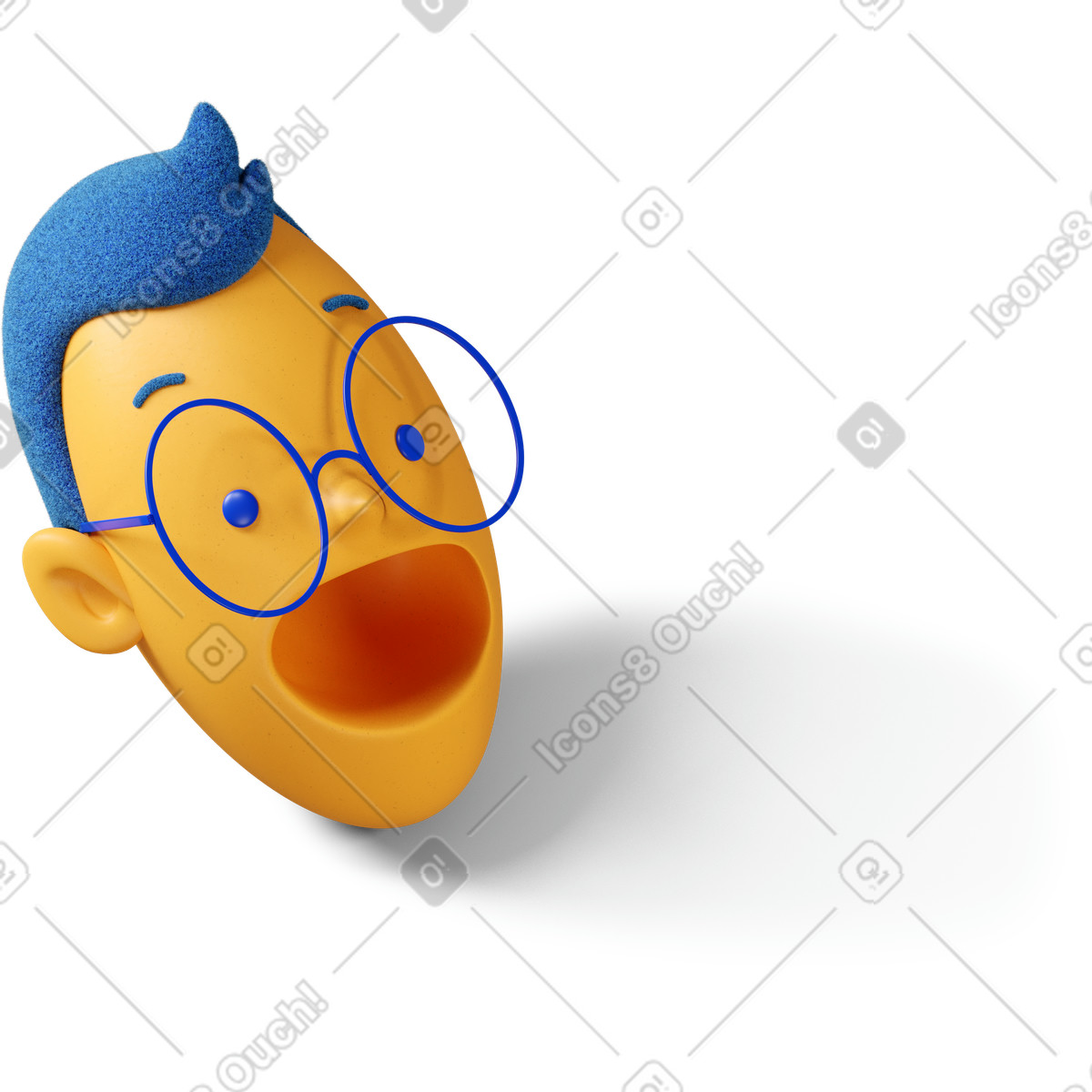 Three-quarter view of a boy's head with open mouth turned right illustration in 3D Buddy style download in PNG, SVG