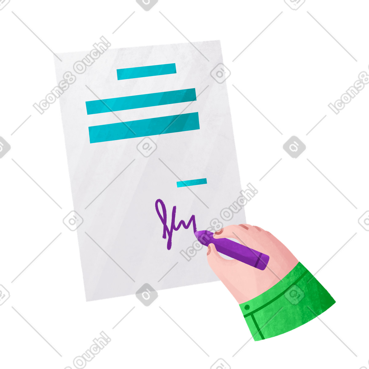 Ilustración Firma el documento con la mano en estilo Bonbon a descargar en PNG y SVG