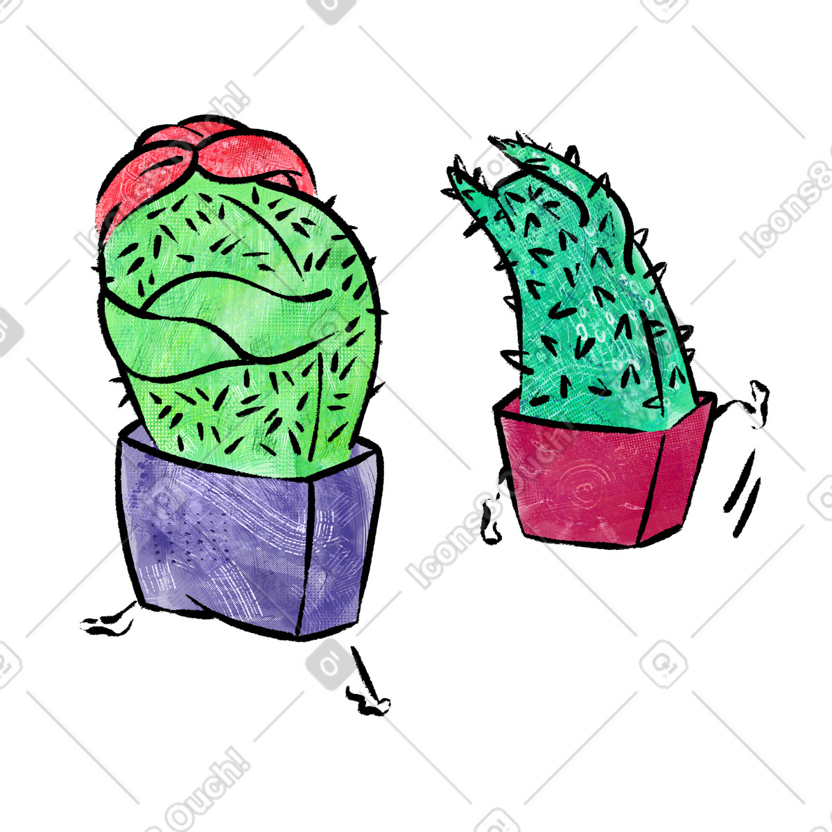 Personaggi di cactus con difficoltà comunicazione illustrazione in stile Doobry scarica in PNG, SVG