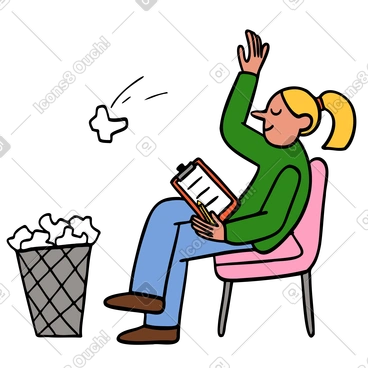 Creative process frustration and idea rejection, Throwing papers in a trashcan, Deleting everything PNG, SVG