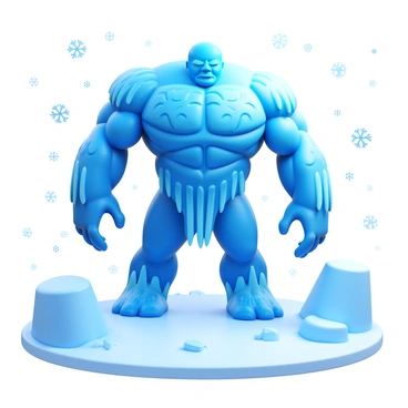 A towering frost giant made entirely of ice is depicted in the scene. The giant has intricate ice patterns across its body, glistening in the cold. It is stomping through a fierce blizzard, with snowflakes swirling around it. The ground is covered in a thick layer of snow, and snowdrifts rise around its feet. The atmosphere is filled with a flurry of white, capturing the harshness of the winter storm. The giant’s expression is one of determination as it moves forward through the blizzard.