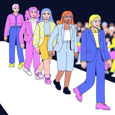 Models on a runway showcasing bold and artistic makeup designs.