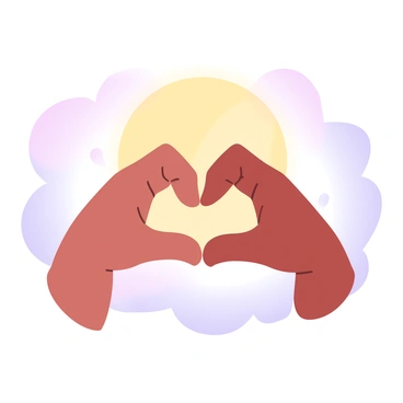 Two hands are coming together to form a heart shape. The hands are positioned in the foreground, with their fingers elegantly curved to create the outline of the heart. Behind the hands, a large harvest moon is rising in the sky, casting a warm glow. The sky surrounding the moon is filled with soft gradient pastel colors, blending shades of pink, lavender, and gold. The scene captures the beauty of the moment, emphasizing the connection between the heart shape created by the hands and the radiant moon above.