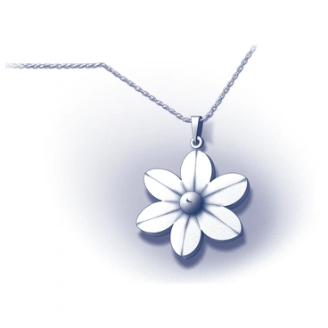A close-up view of a delicate necklace featuring a pendant in the shape of an "edelweiss flower." The necklace has a fine chain that complements the intricate design of the pendant. The pendant displays detailed petals and a central structure, capturing the essence of the edelweiss. The background is softly blurred to emphasize the necklace and its pendant as the main focus of the image.
