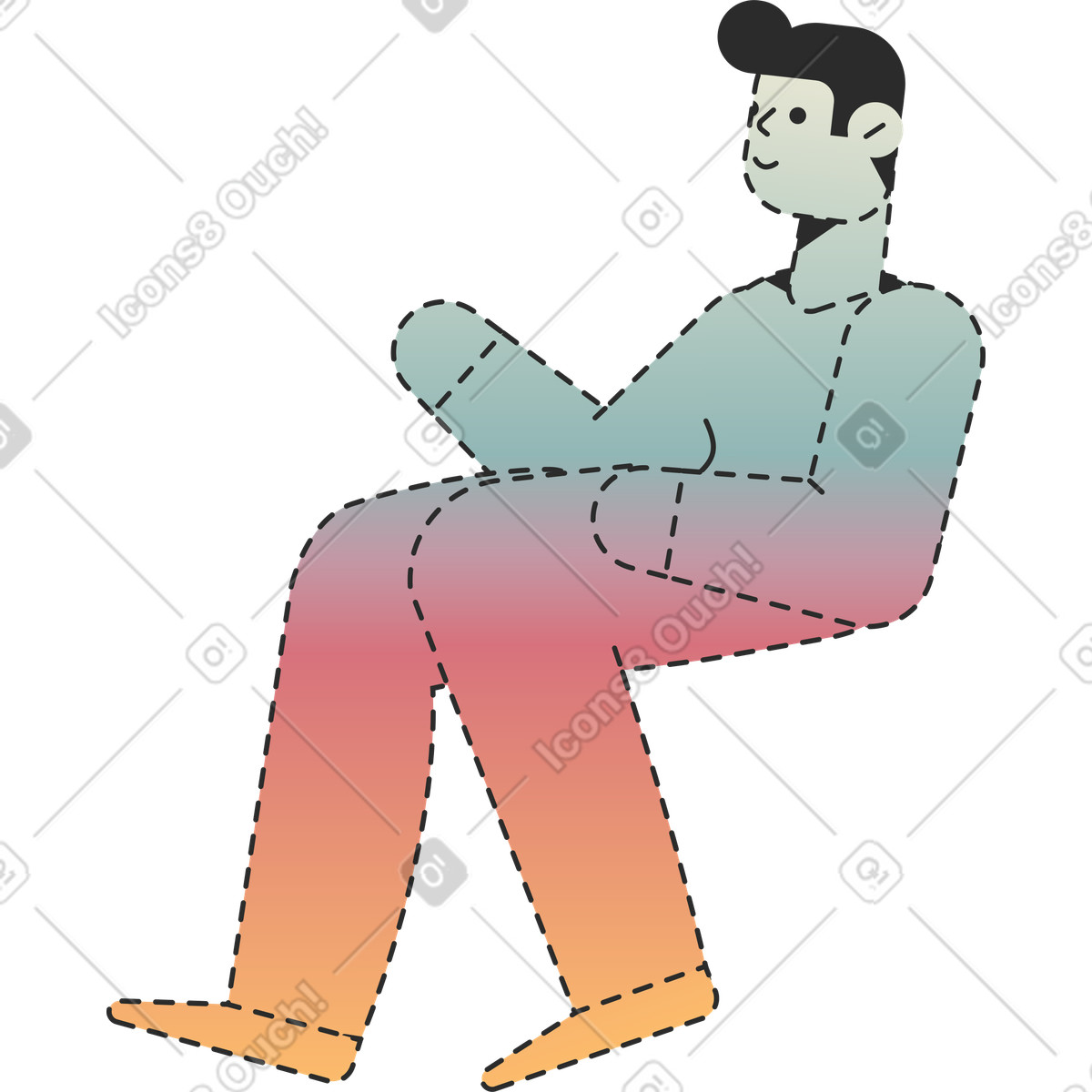 Man sitting illustrazione in stile Marginalia scarica in PNG, SVG