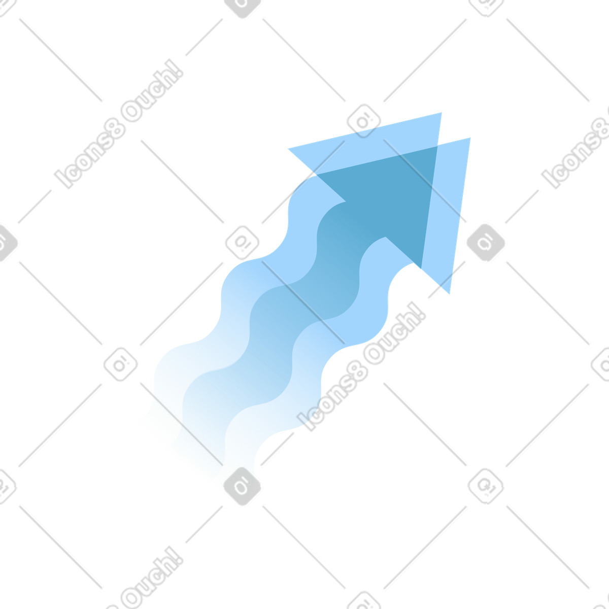 Wavy blue arrow pointing upward for performance improvement and progress illustration in Concept style download in PNG, SVG