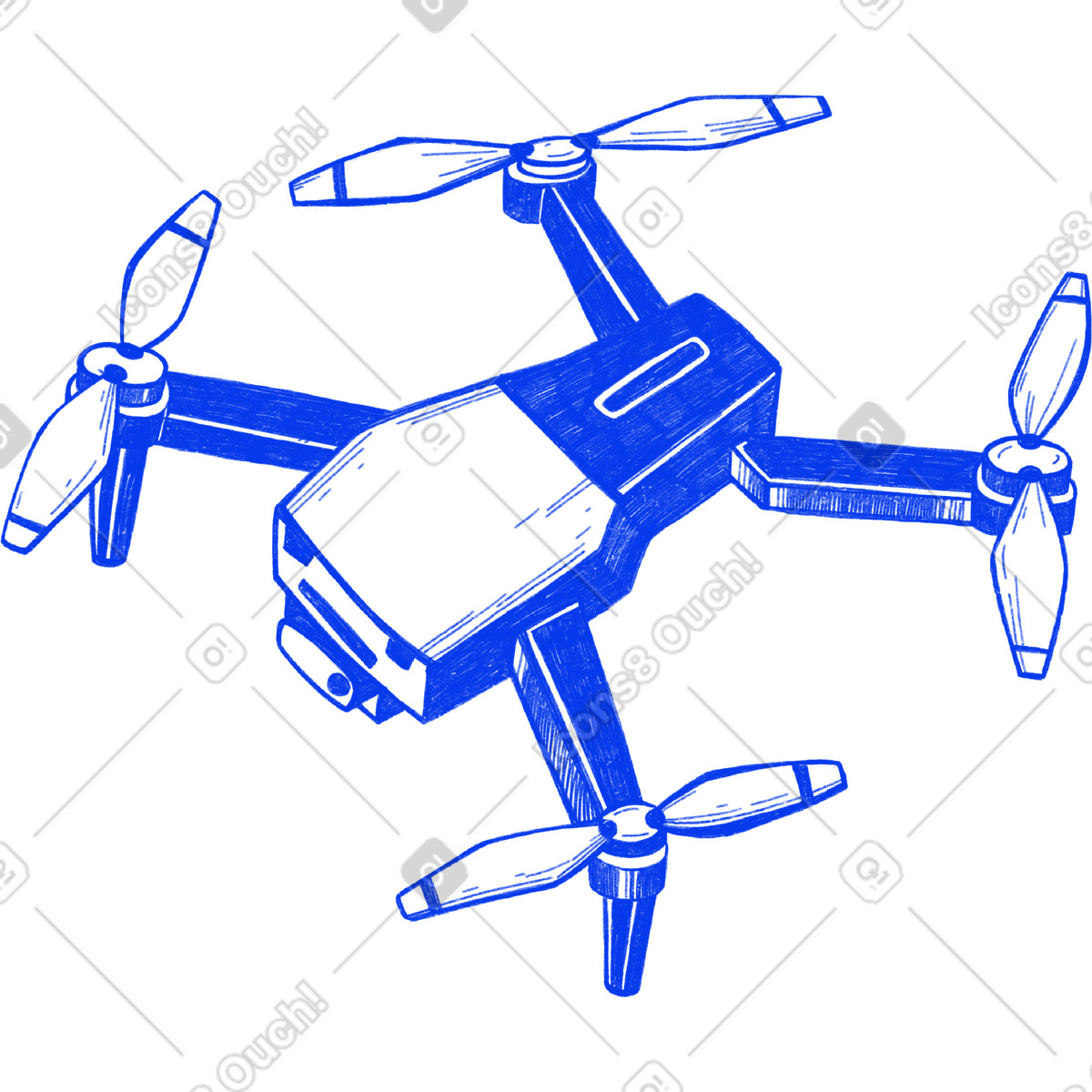 Blue drone-Illustration im Biro-Stil als Download in PNG, SVG