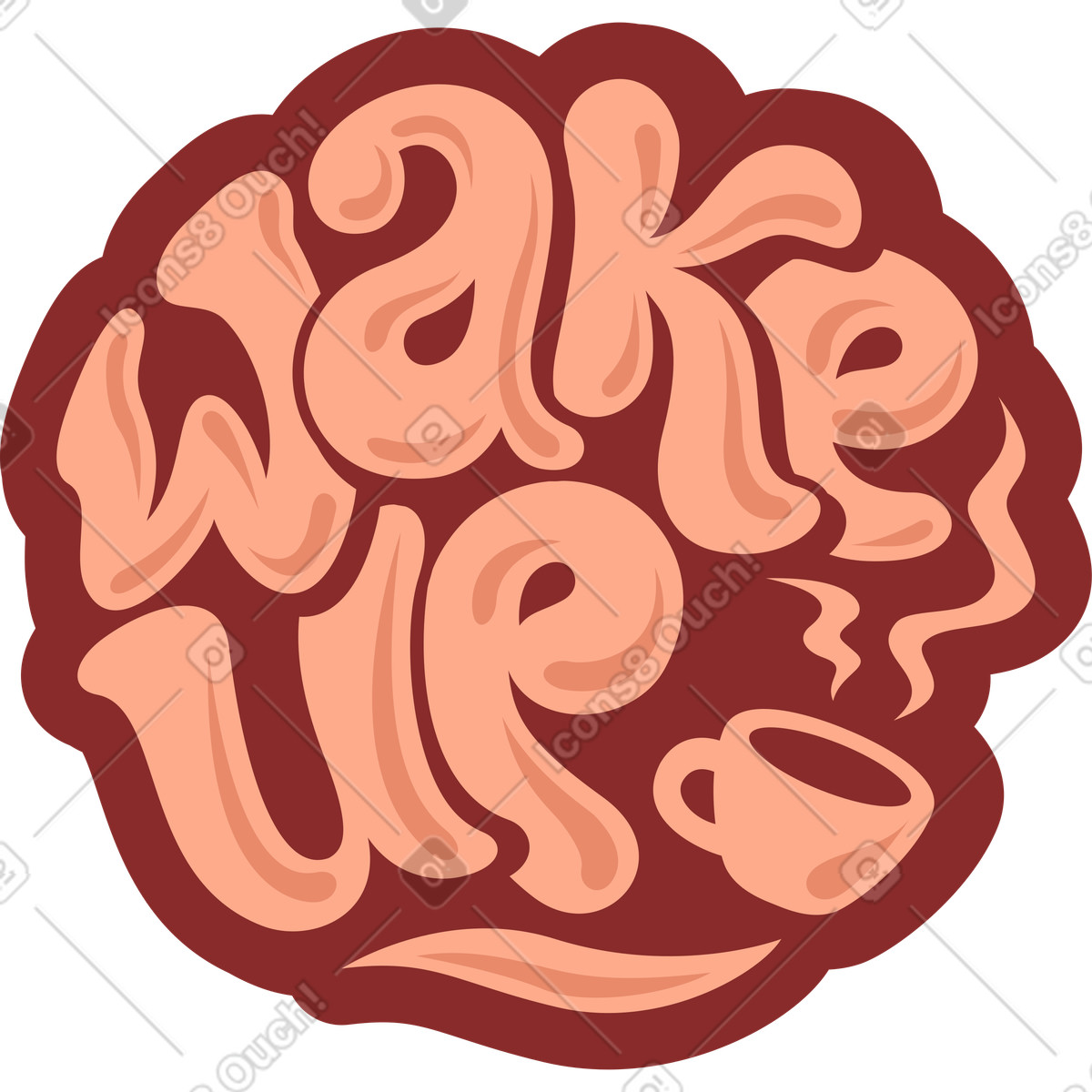 Schriftzug &bdquo;aufwachen mit tasse kaffee&ldquo;-text-Illustration im Lettering-Stil als Download in PNG, SVG