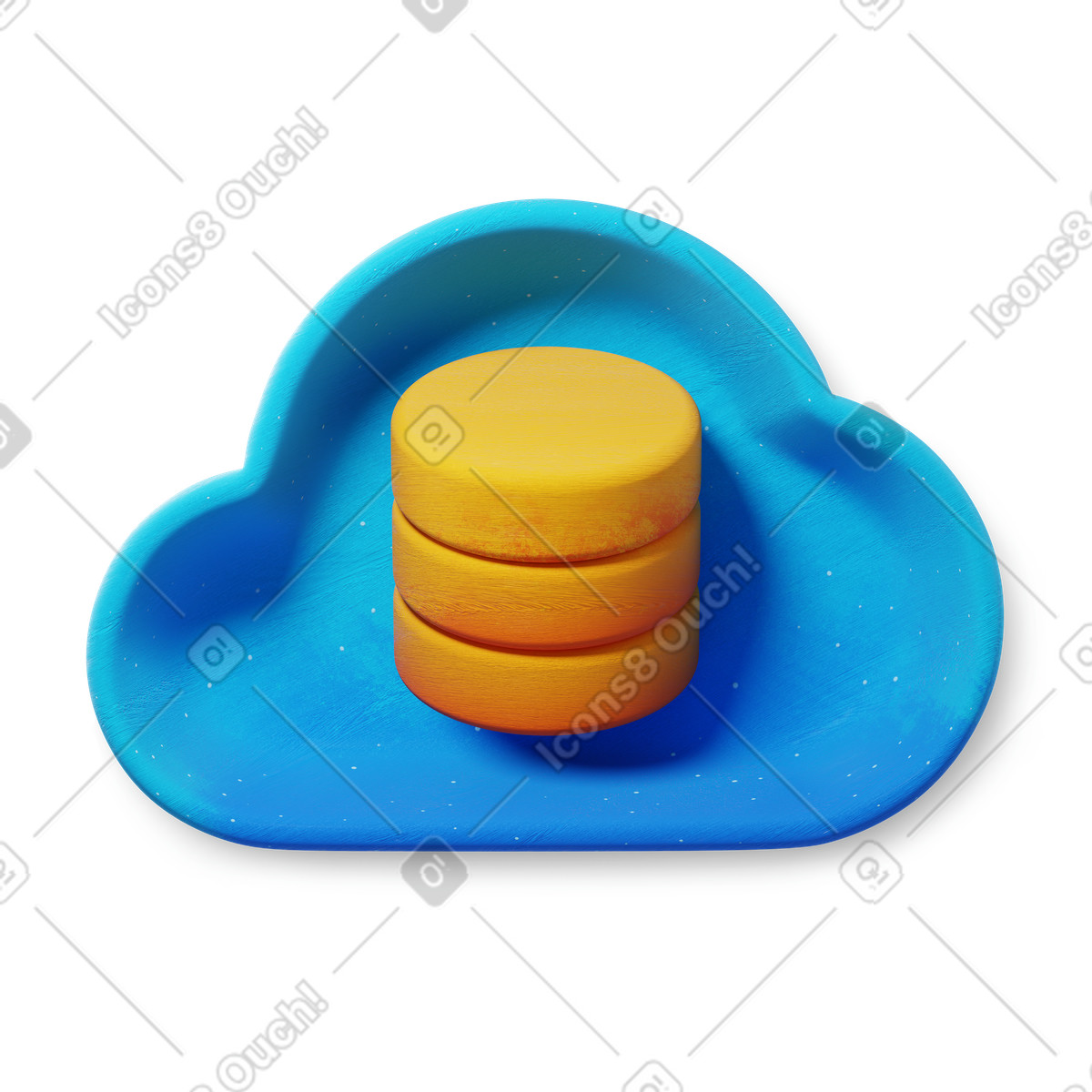 3D Microsoft Fluent illustration スタイルの Database storage stack inside blue cloud computing service symbol のイラストをPNG、SVG形式でダウンロード