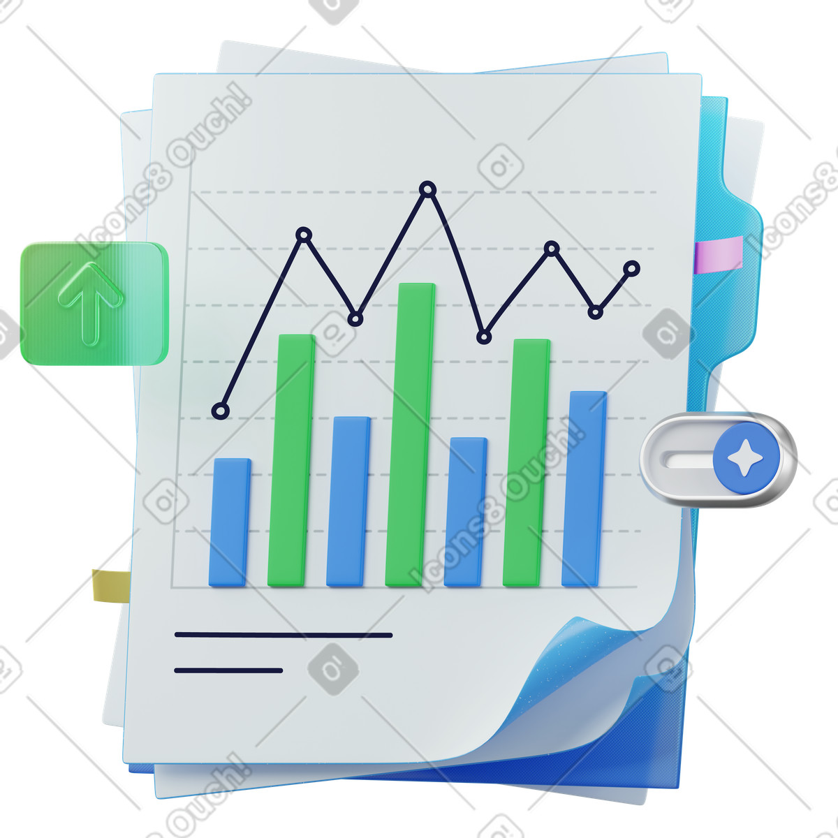 3D Surfaced 스타일의 Bar and line chart on financial report, Business analytics performance review 애니메이션 일러스트레이션 GIF, Lottie(JSON), AE로 다운로드