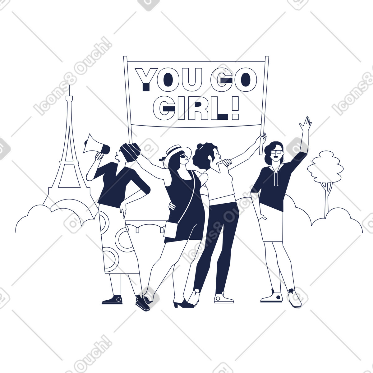 Activists with slogans and megaphone illustration activism clipart for awareness graphics