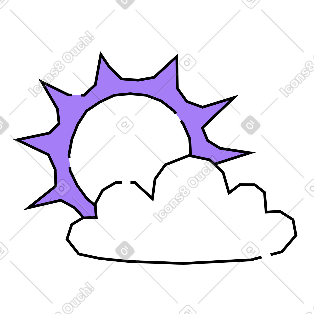 Cloudy day with sun behind cloud illustration in Amethyst style download in PNG, SVG