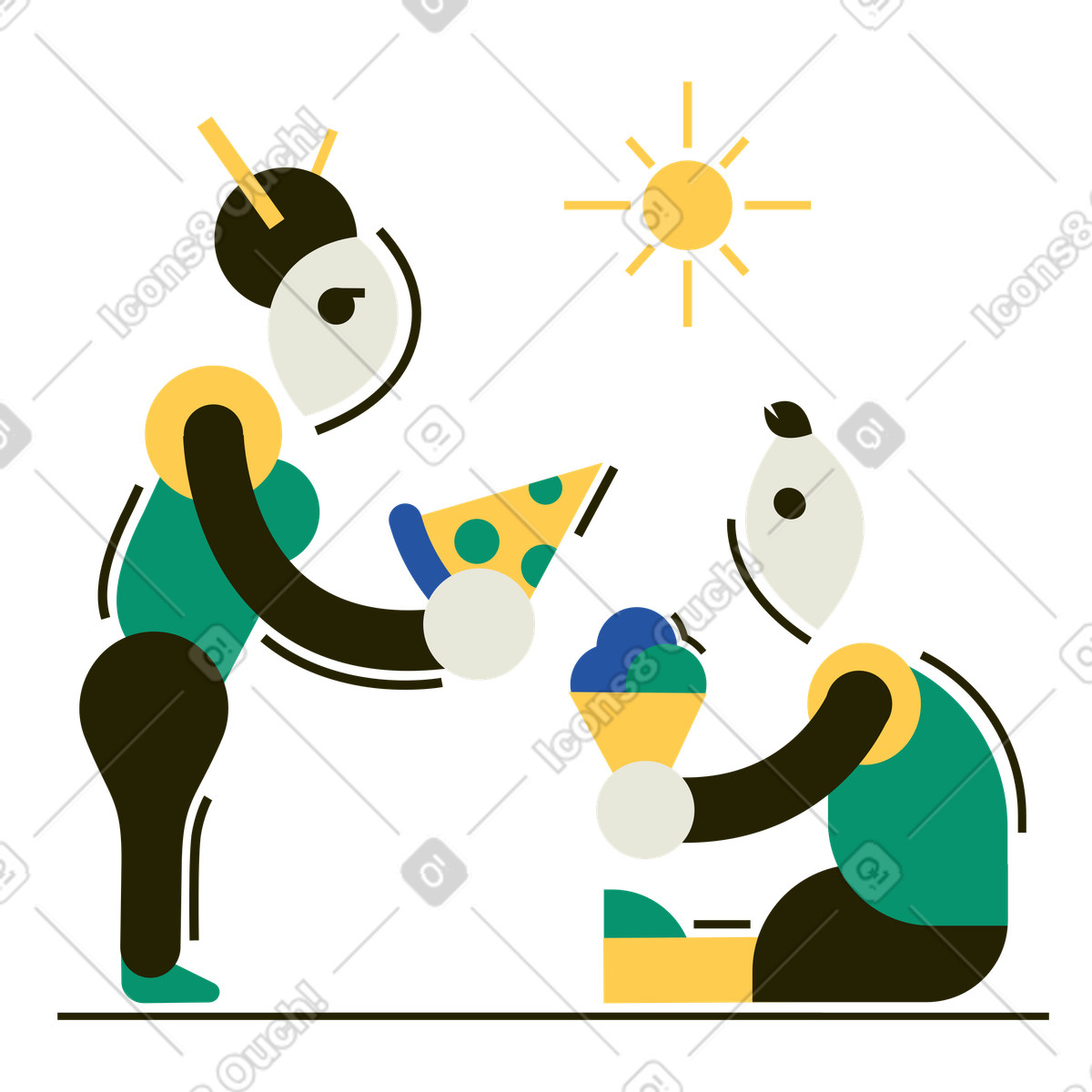Ilustración Gente comiendo comida chatarra en la calle. estilo Spot a descargar PNG y SVG
