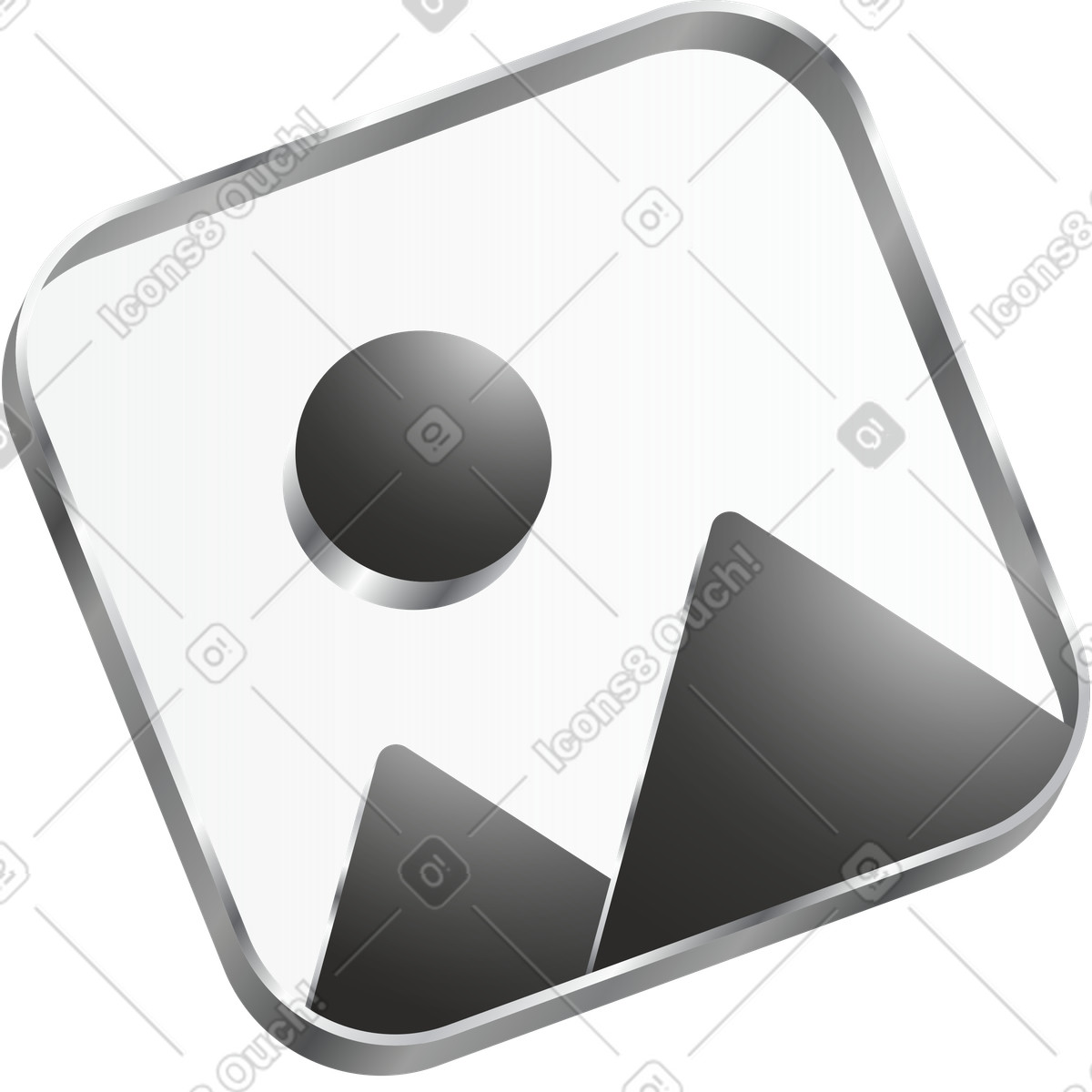 Иллюстрация Metallic image gallery icon with sun and mountains photo placeholder в стиле Token — скачать в форматах PNG, SVG