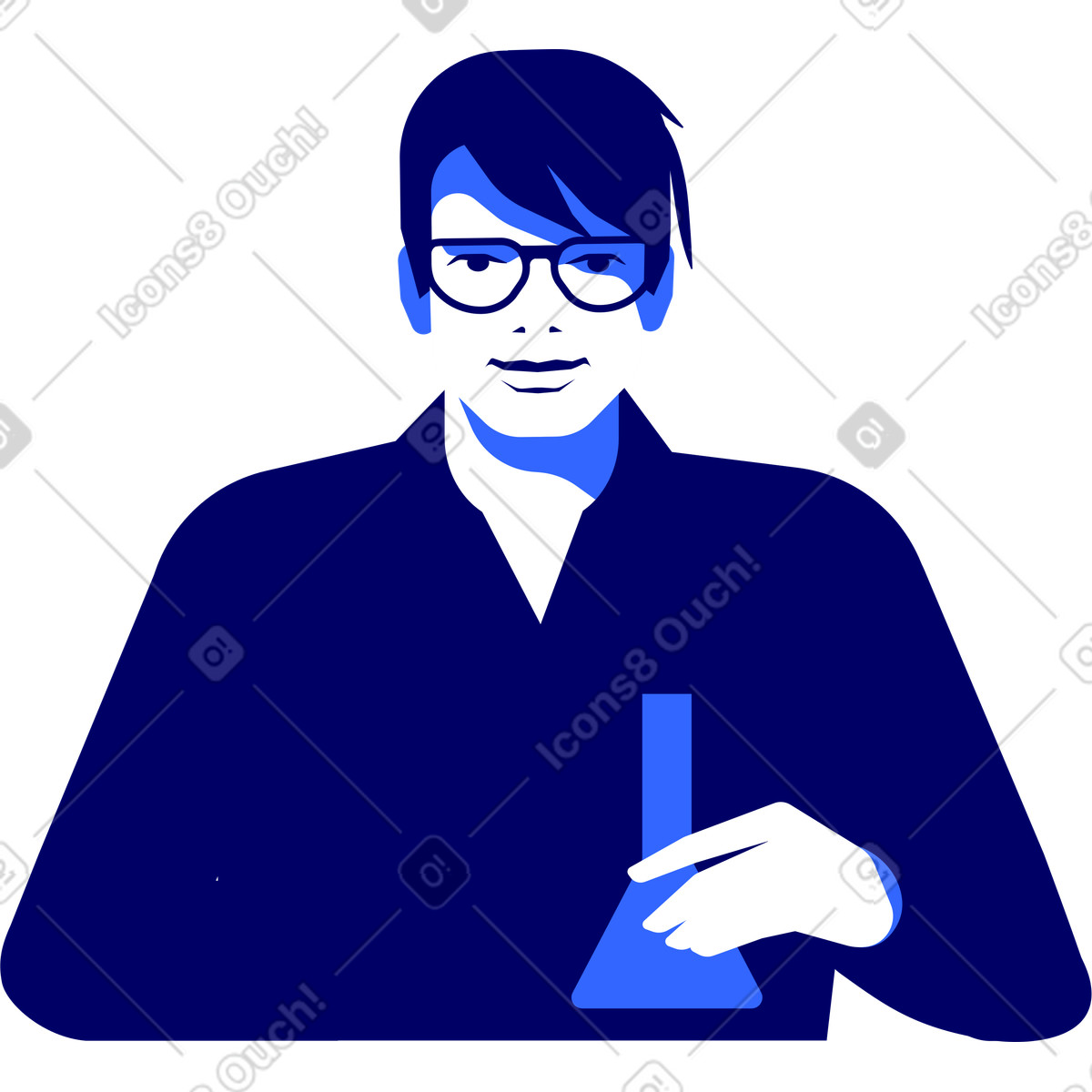 Scientist with glasses and a flask in his hand illustration Lounge style download PNG, SVG