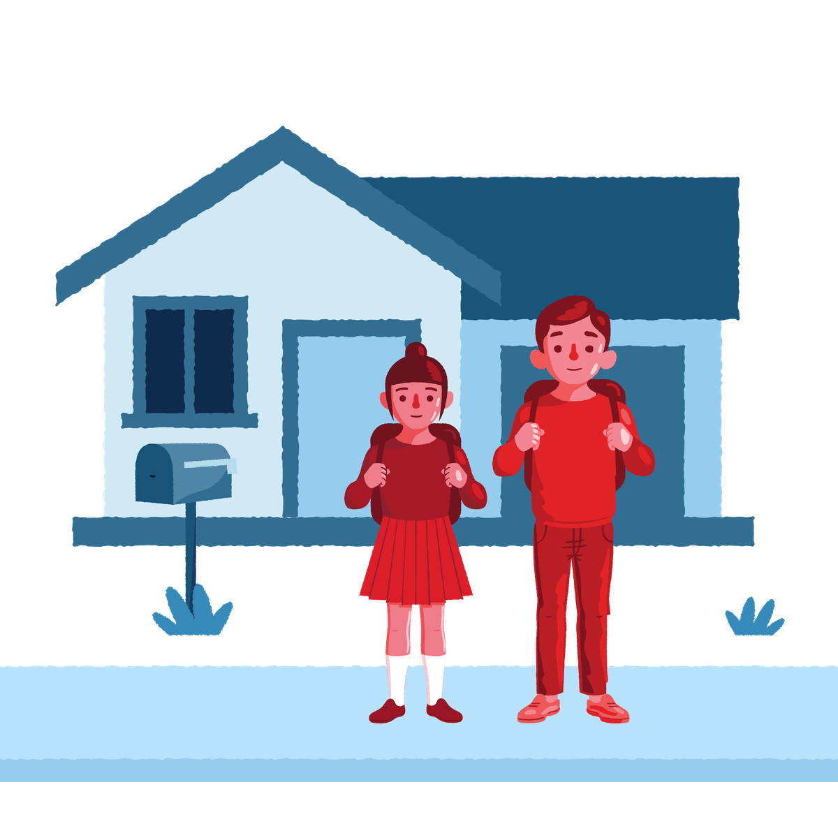 下载 Cherry 风格的 Students waiting for school bus 插画，支持 PNG、SVG 格式