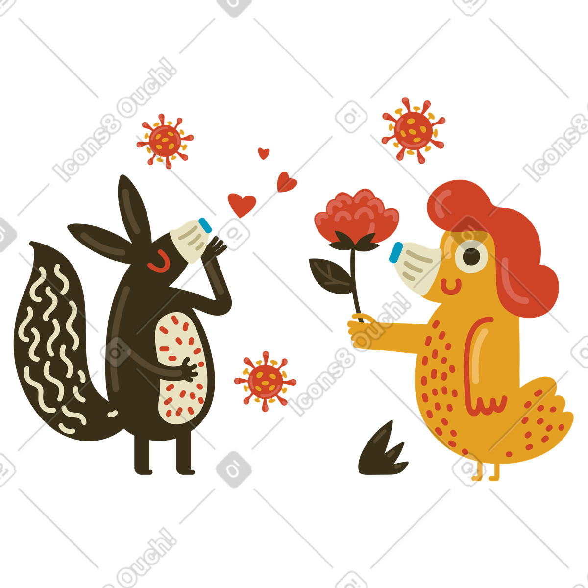 Illustration Personnages portant des masques lors d'un rendez-vous dans le style Arabica à télécharger aux formats PNG, SVG