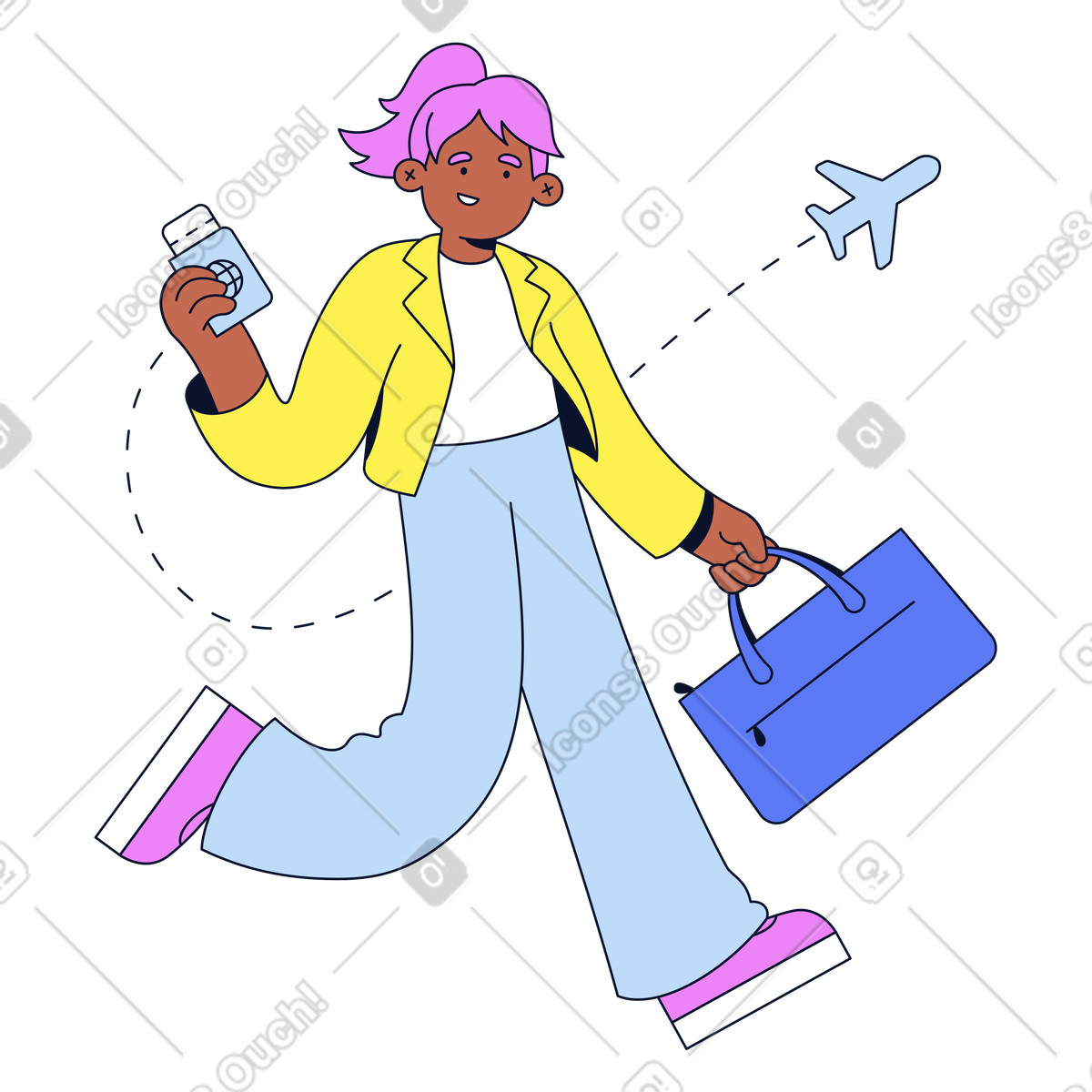 Иллюстрация Traveler hurrying to gate, Travel and adventure в стиле Flexy — скачать в форматах PNG, SVG