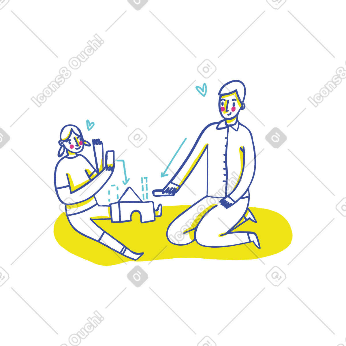 Ilustración Father and daughter playing with building blocks en estilo Lime a descargar en PNG y SVG