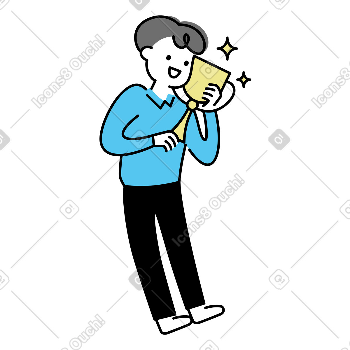 Person hugging trophy cup illustration depicting achievement and success clipart image