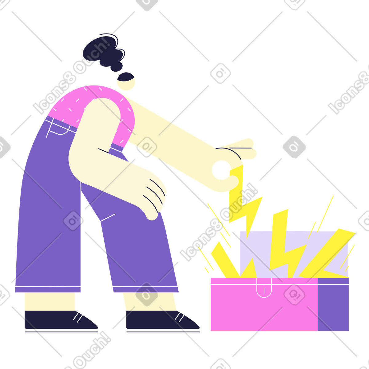 Woman storing energy in a box illustration yellow lightning bolt clipart GIF PNG download