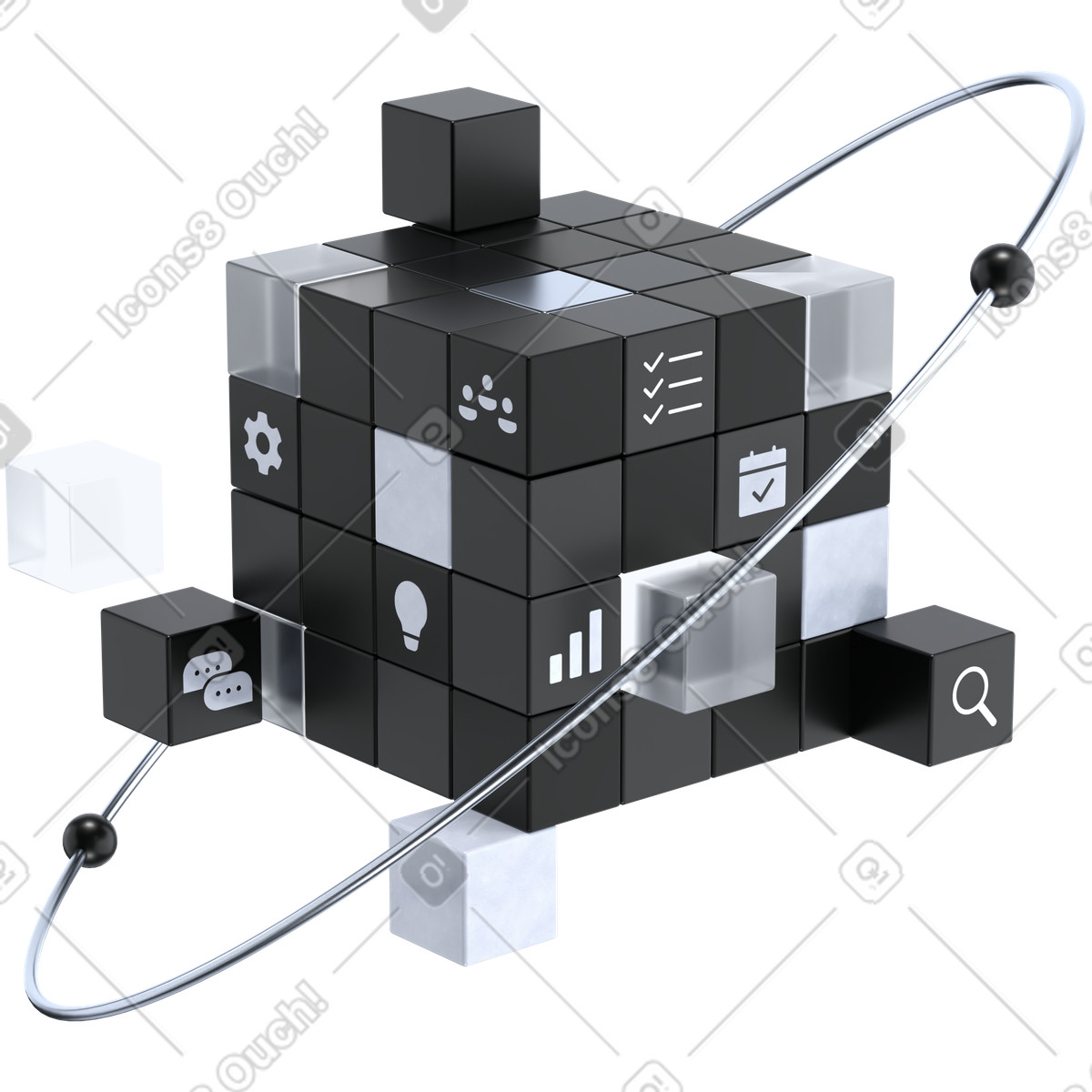 3D Pro スタイルの Automation cube representing integrated business process management and workflow optimization のイラストをPNG、SVG形式でダウンロード