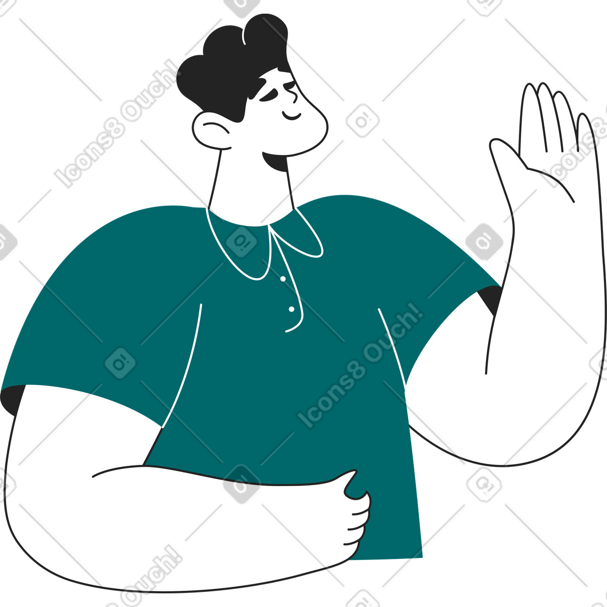 Ilustração de Homem está segurando algo e levanta a mão em no estilo Sammy Line para baixar em PNG, SVG