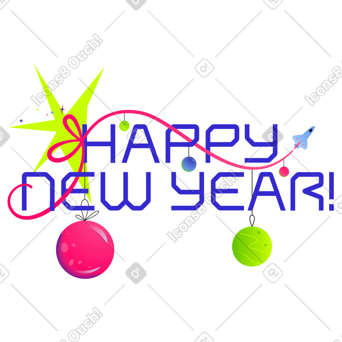 Ilustração de Feliz ano novo! em no estilo Space para baixar em PNG, SVG