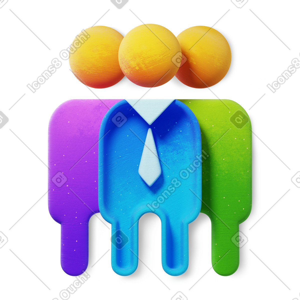 Ilustração de Team collaboration symbol with colorful figures and business tie shape em no estilo 3D Microsoft Fluent illustration para baixar em PNG, SVG