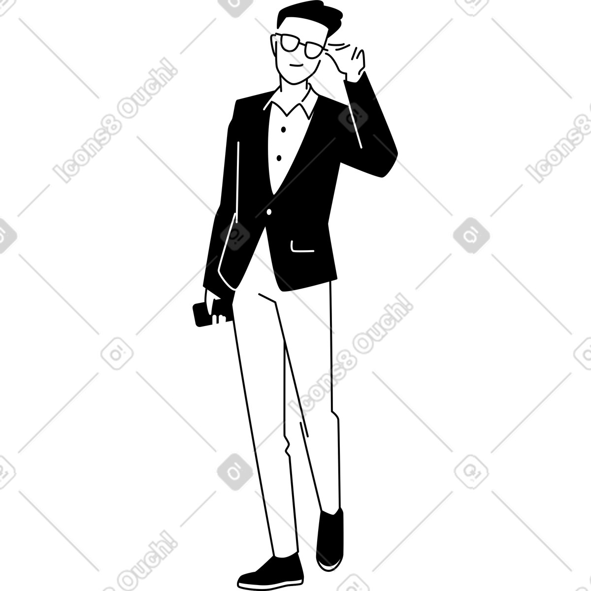 Illustration animée Jeune homme pimpant avec des lunettes dans le style Weekday à télécharger aux formats GIF, Lottie (JSON), AE