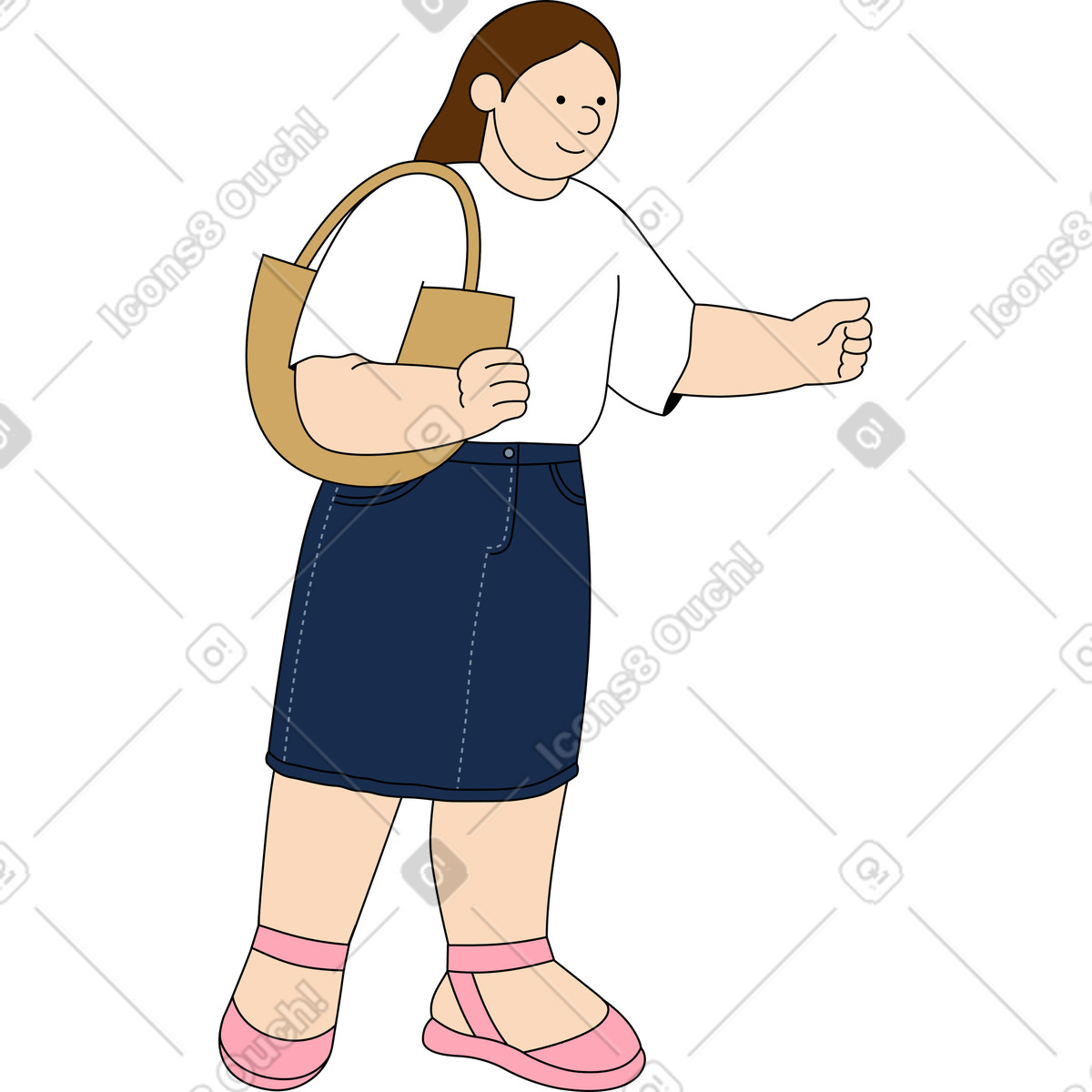 下载 Kindy 风格的 提着包的年轻女子 插画，支持 PNG、SVG 格式