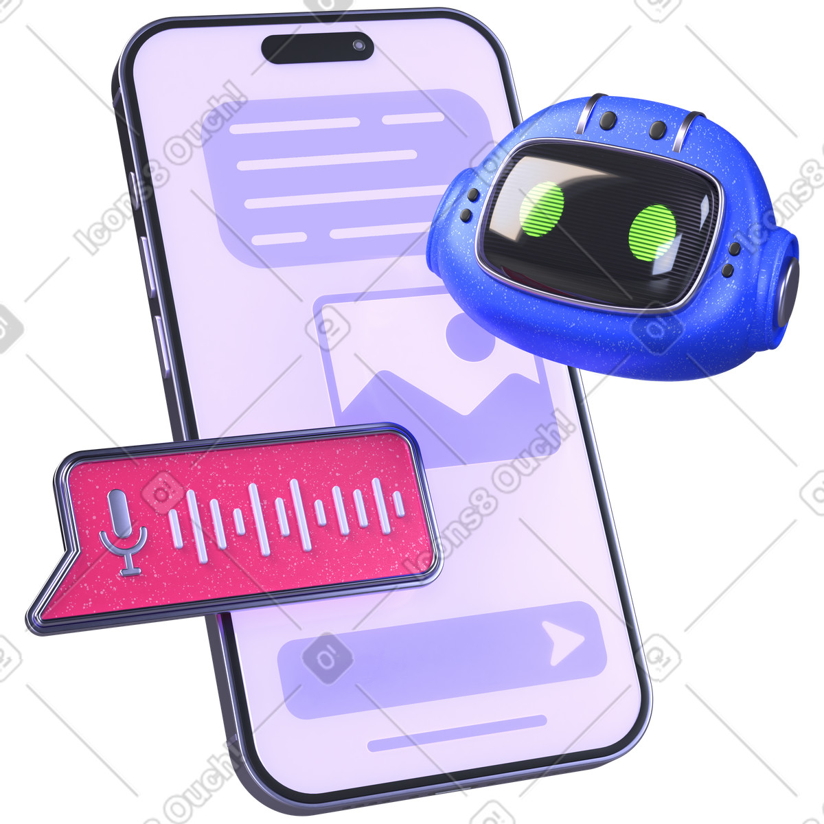 Assistente vocale ai, input mobile, interazione audio intelligente illustrazione in stile 3D Boost scarica in PNG, SVG