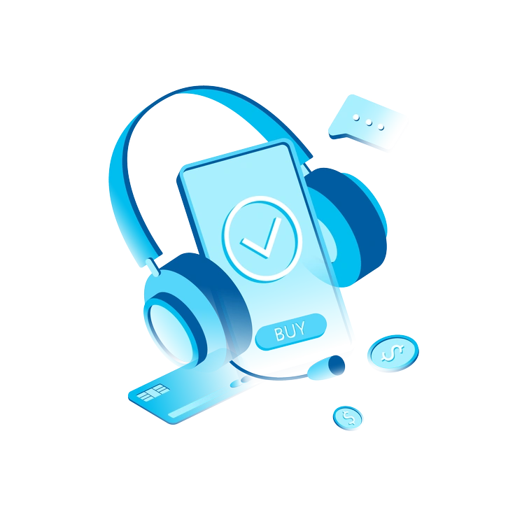 A smartphone with headphones and payment icons - Icy style illustration