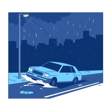 A car skidded into a lamppost during a heavy rainstorm